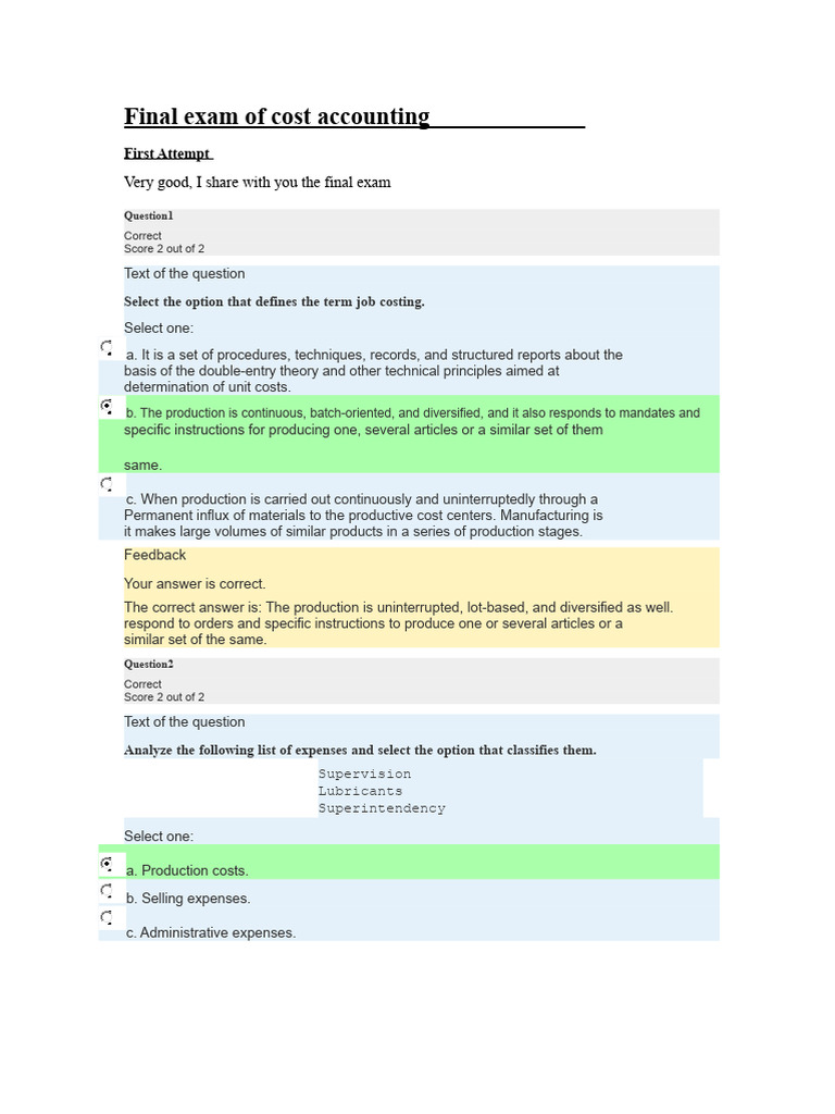 Final Exam - Cost Accounting - Uveg | PDF | Cost Of Goods Sold | Inventory