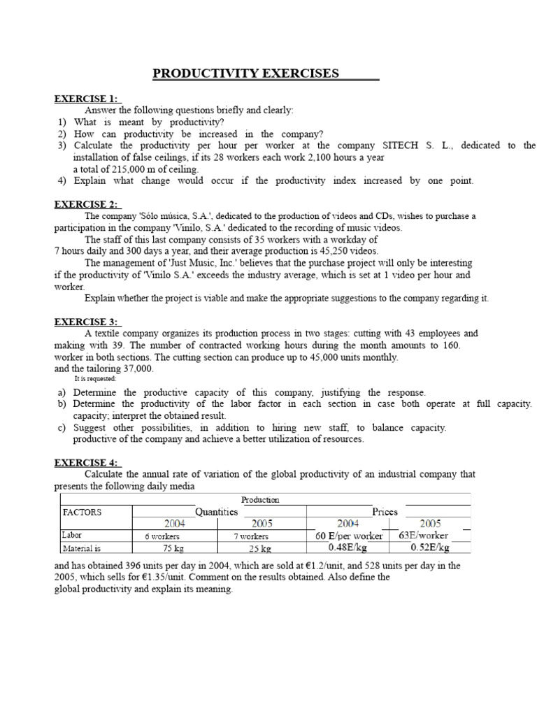 Productivity - Exercises 3 Ok | PDF | Workforce Productivity | Working Time
