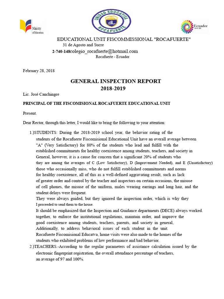 Rocafuerte Educational Unit Inspection Report | PDF