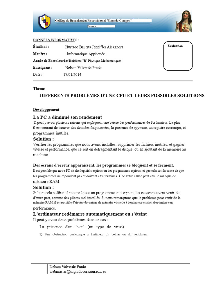 Problèmes courants d'une CPU et solutions | PDF | Programme ...