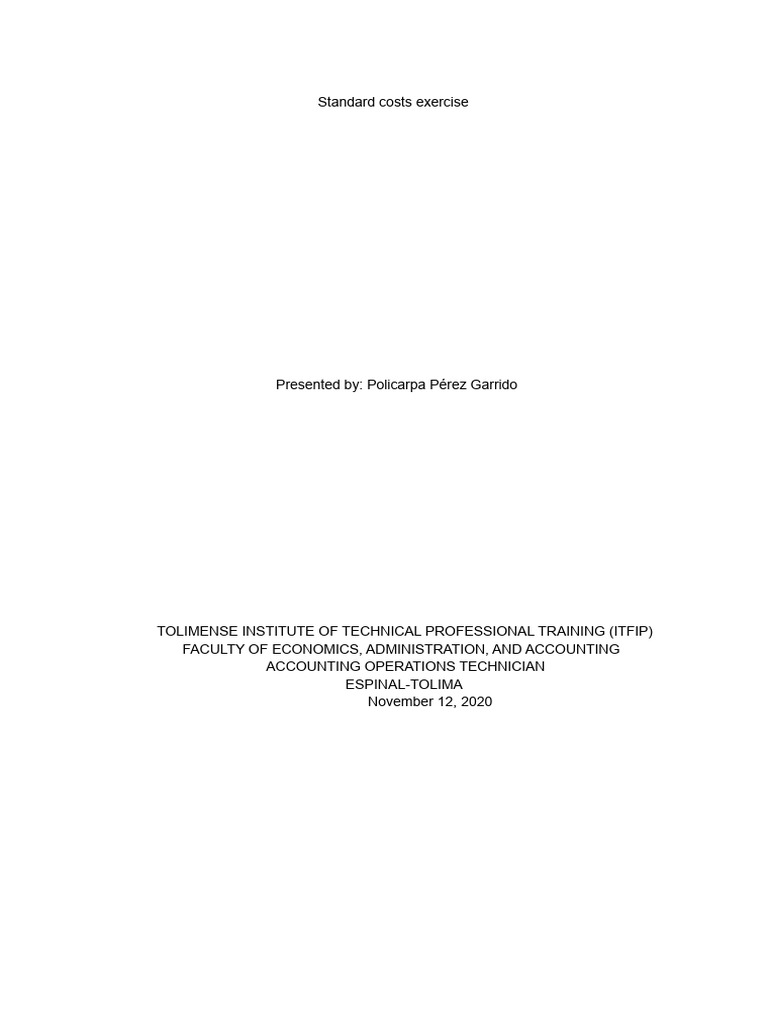 Standard Cost Exercise | PDF | Prices | Labour Economics