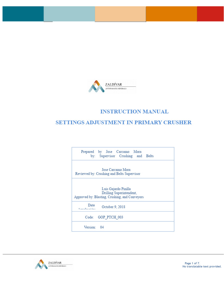 GOP - PTCH - 003-Adjustment of Setting in Primary Crusher-V04 | PDF