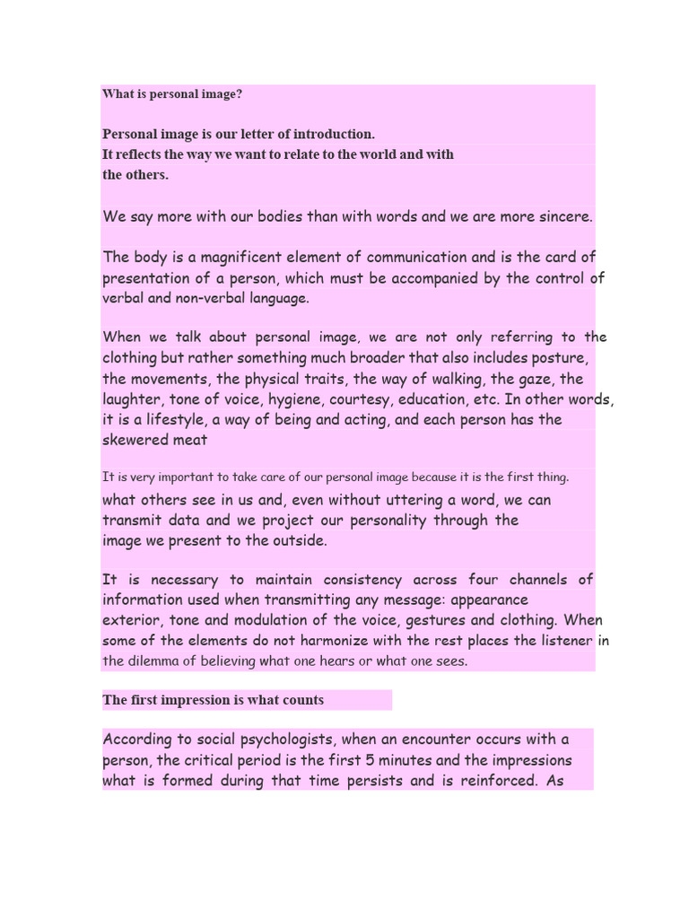 What Is Personal Image | PDF | Attitude (Psychology) | Nonverbal ...