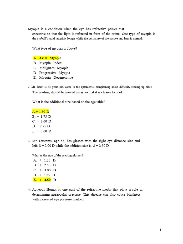 P3K Test Questions | PDF | Myopia | Visual Acuity