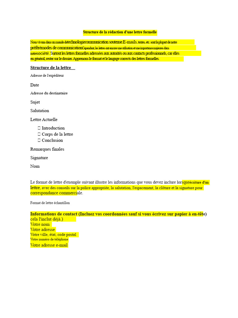 Guide de rédaction d'une lettre formelle | PDF