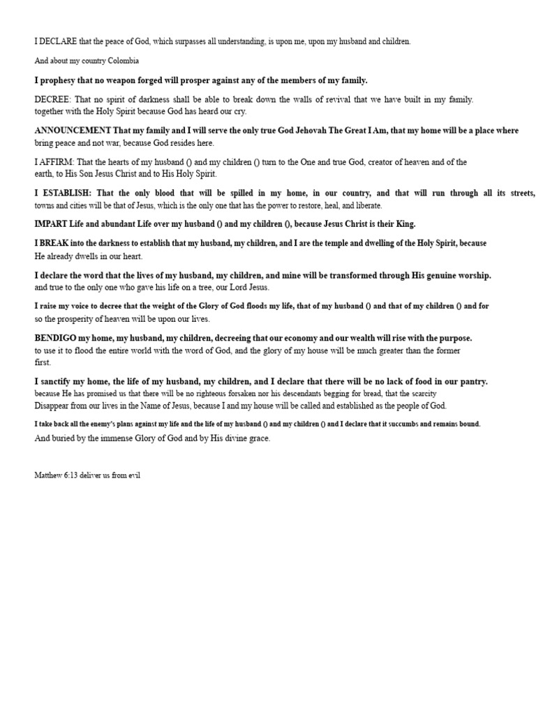 Declarations of Faith for Family and Home | PDF | God In Christianity ...