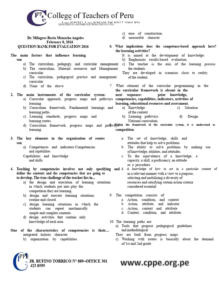 Question Bank For Evaluation 2016 | PDF | Curriculum | Pedagogy
