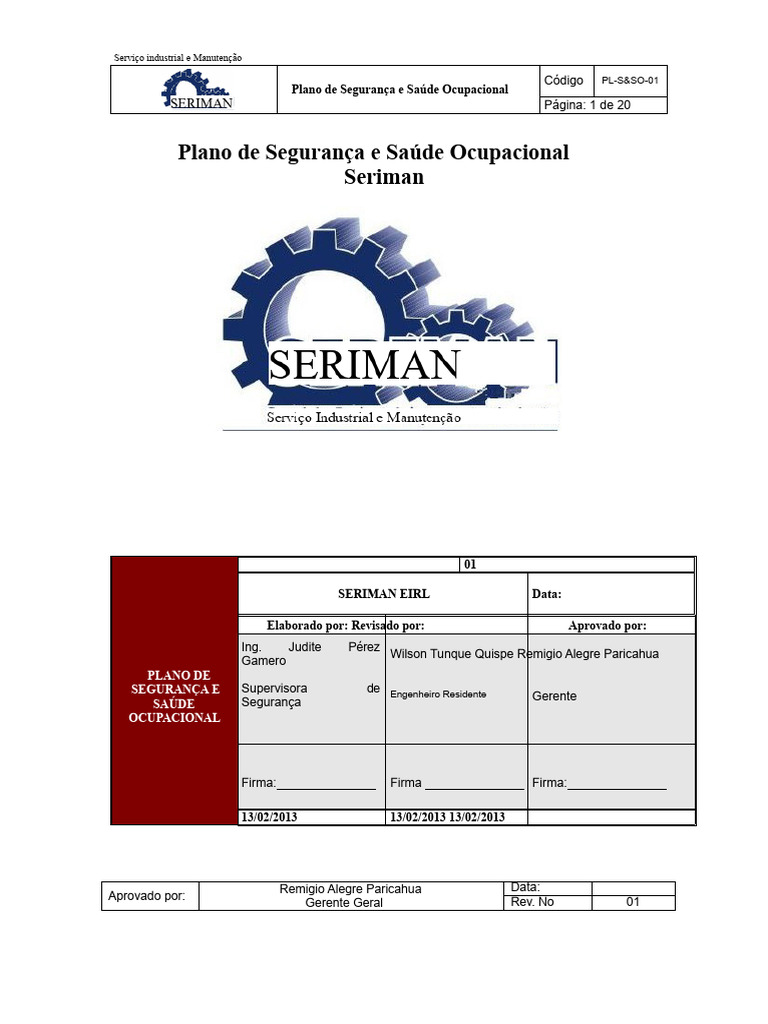 Plano de Segurança e Saúde Ocupacional | PDF
