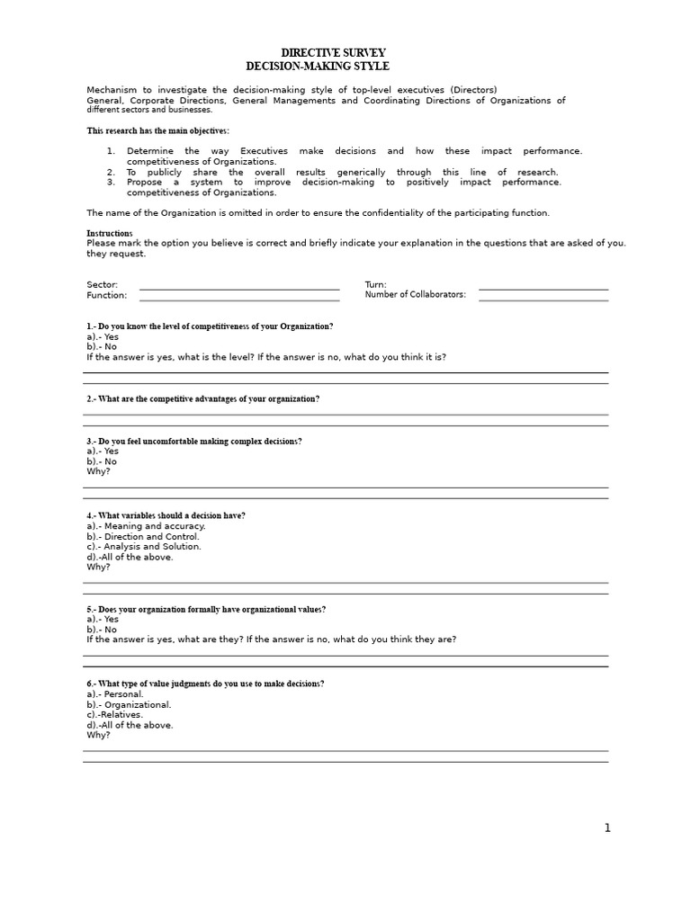 Executive Decision-Making Survey | PDF | Decision Making | Business