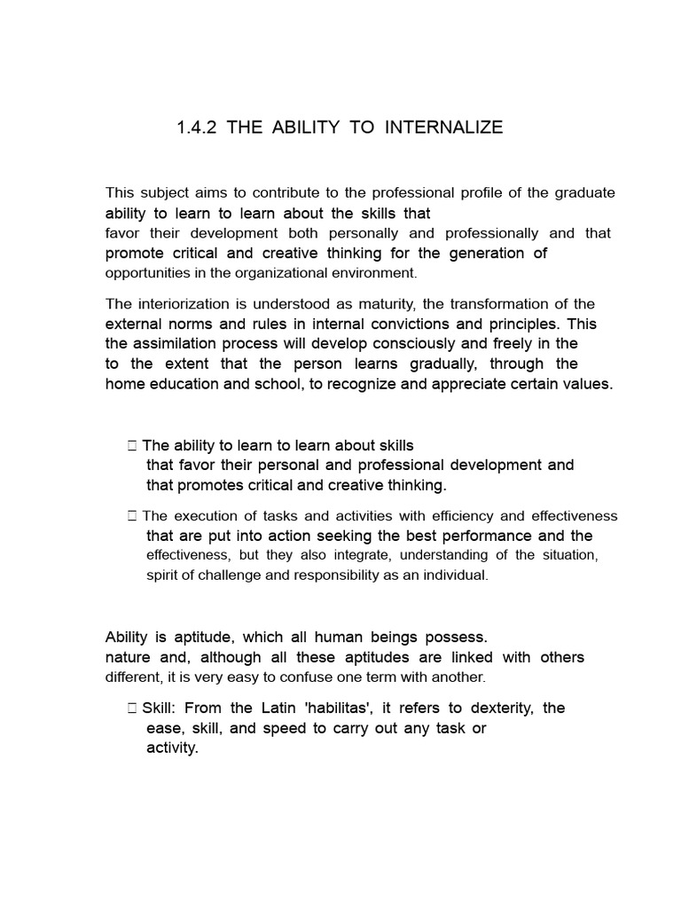 1.4.2 The Ability To Internalize | PDF