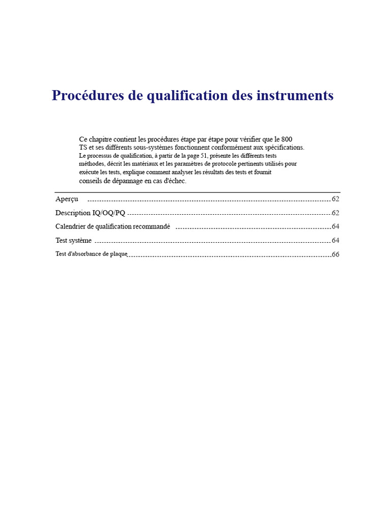 Qualification des instruments 800 TS | PDF | Calibrage