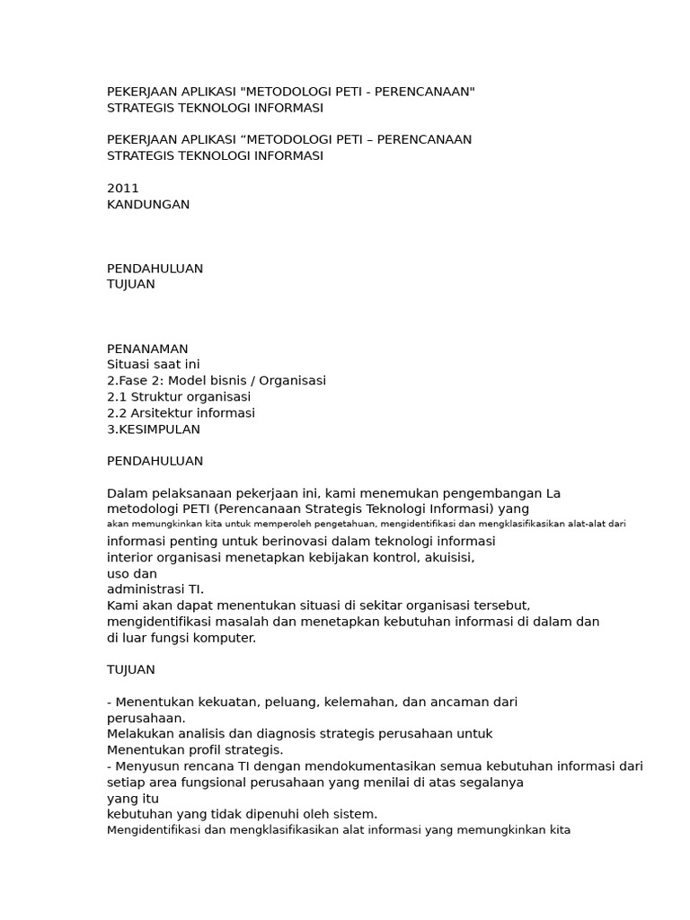Rencana Strategis TI Metodologi PETI | PDF