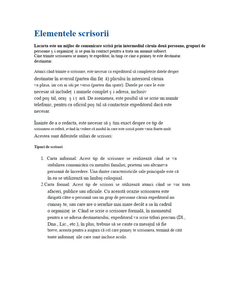 Elementele Scrisorii | PDF