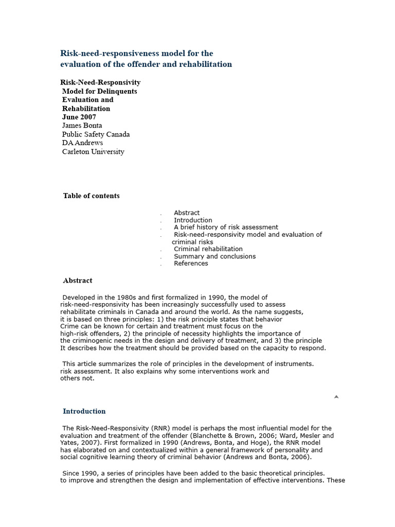 RNR Model for Offender Evaluation & Rehab | PDF | Psychopathy ...