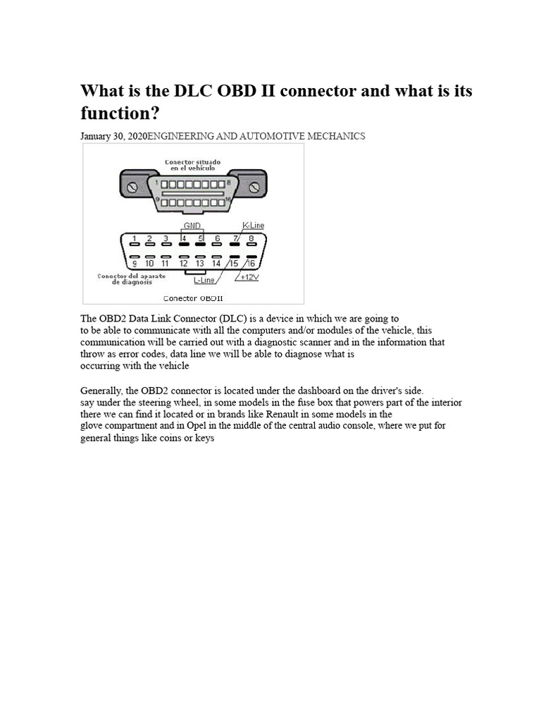 Understanding the OBD II DLC Connector | PDF | Engines | Vehicle Technology