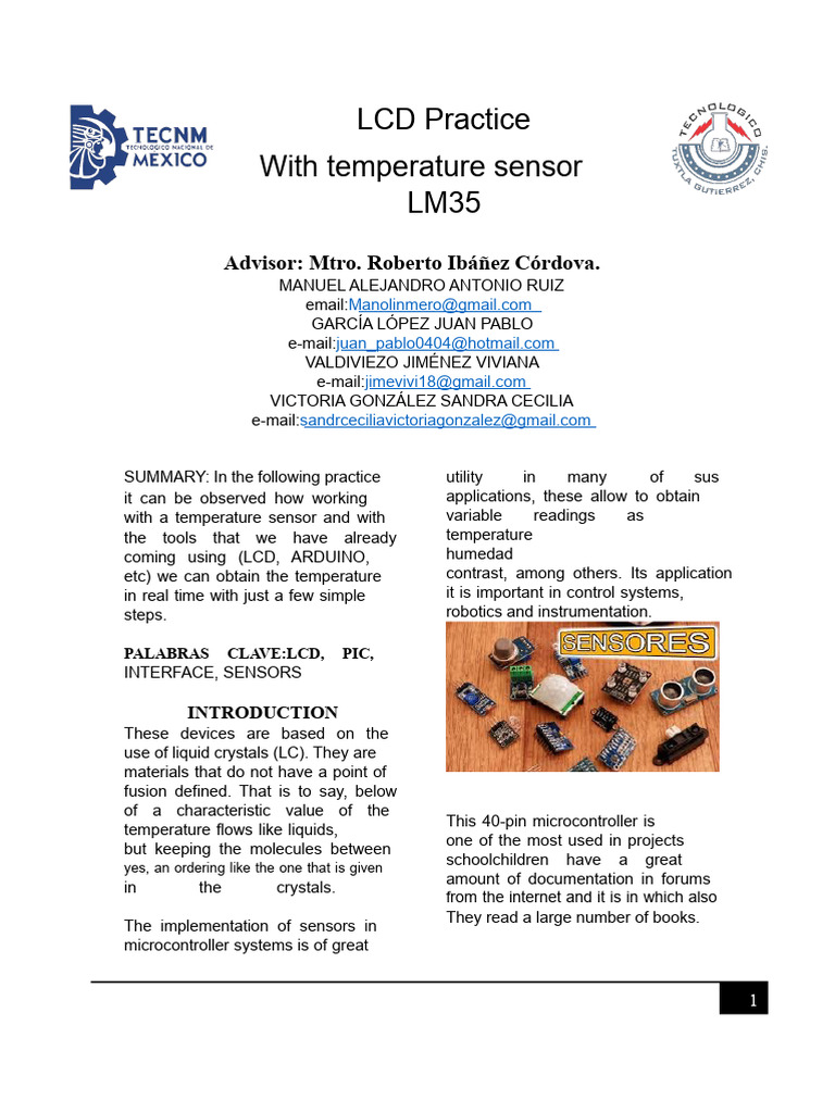 LCD Temperature Sensor Project Guide | PDF | Microcontroller | Liquid ...