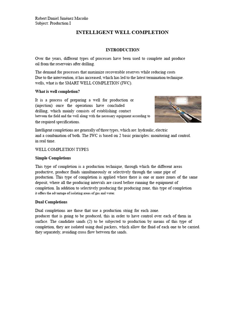 Investigation of Intelligent Well Completion | PDF | Oil Well | Gases