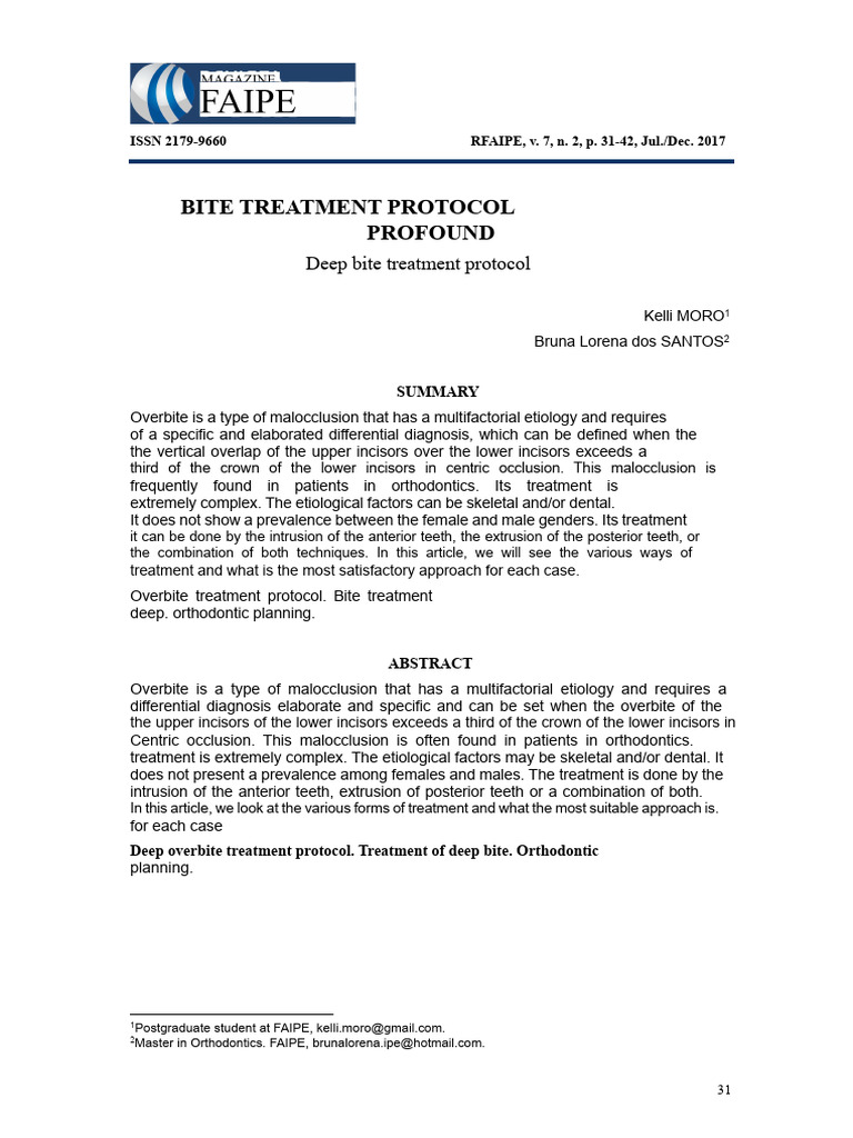 Deep Bite Treatment Protocol Overview | PDF | Orthodontics | Dental Anatomy