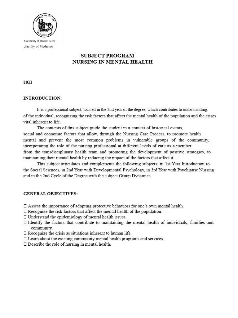 Nursing in Mental Health Overview | PDF | Mental Health | Mental Disorder