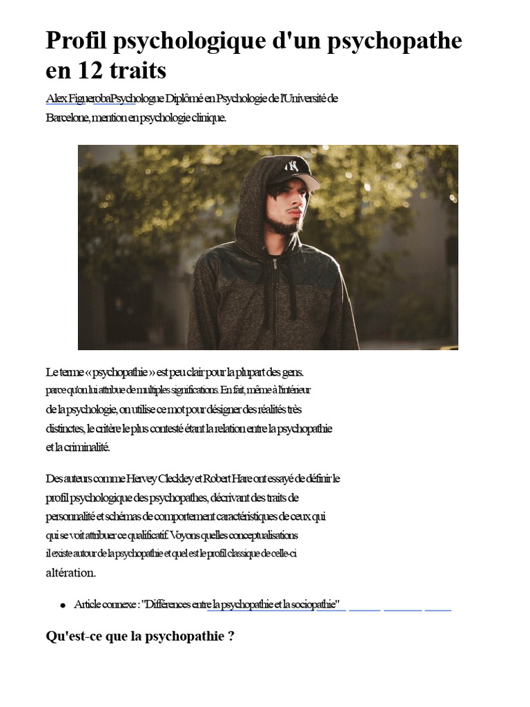 Profil psychologique du psychopathe | PDF | Psychopathie | Trouble de ...