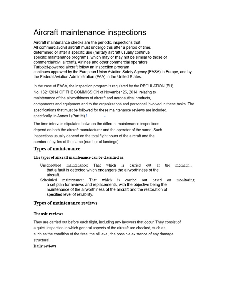 Aircraft Maintenance Inspection Types | PDF | Federal Aviation ...