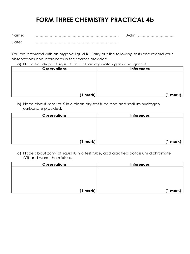 Form Three Chemistry Practical Guide | PDF