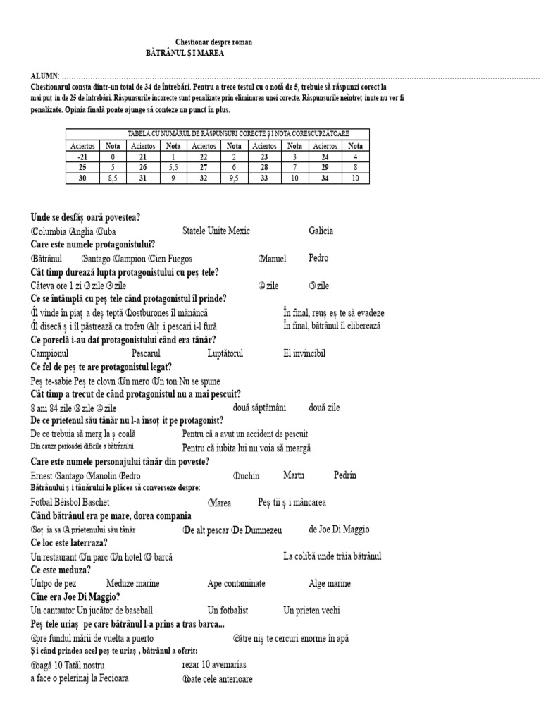 PL Vechiul Și Marea - ÎNTREBARE | PDF