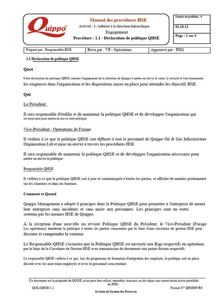Politique QHSE de Quippo Oil & Gas | PDF
