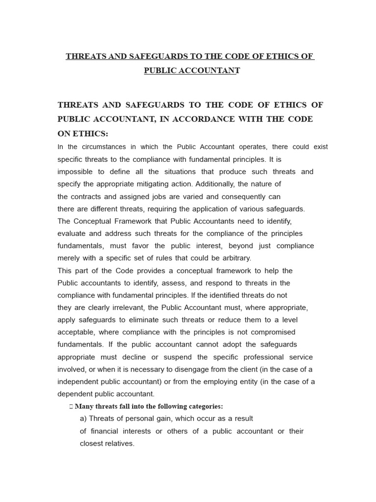 Threats and Safeguards To The Code of Ethics of The Public Accountant ...