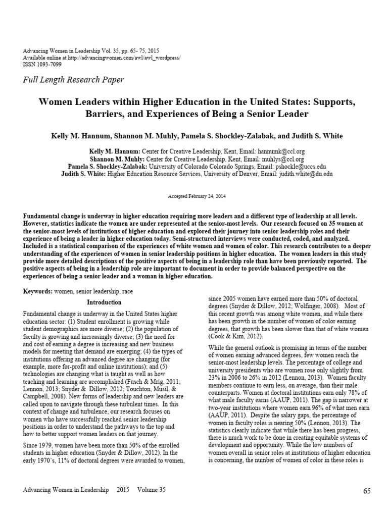 Women Leaders Within Higher Education in The United States Supports ...