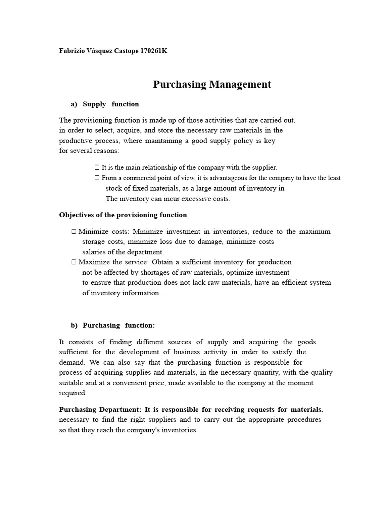 Purchasing Management and Supply Function | PDF | Inventory | Supply Chain