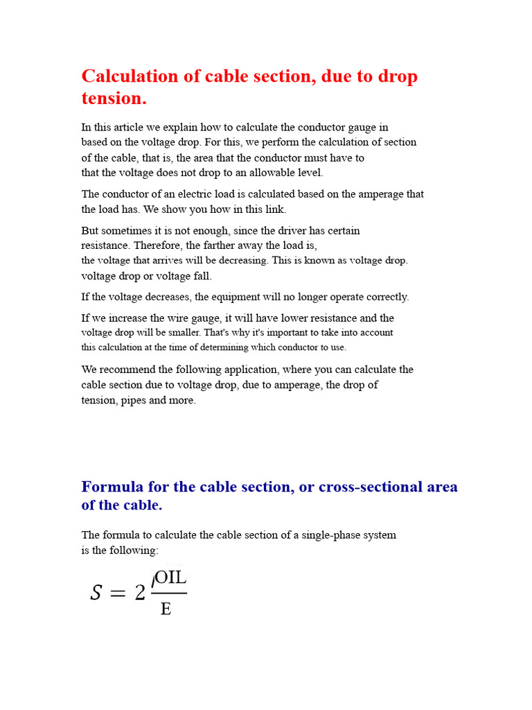 Calculate Cable Gauge for Voltage Drop | PDF | Electrical Conductor ...