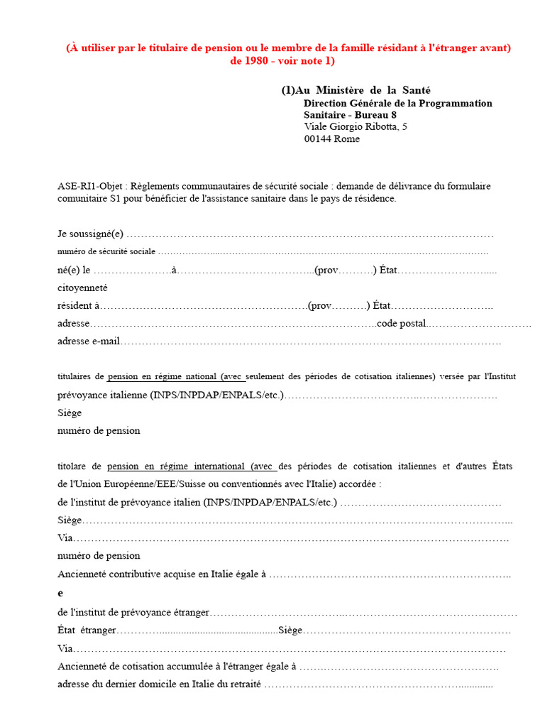 Demande de formulaire S1 pour pensionnés | PDF | Retraite