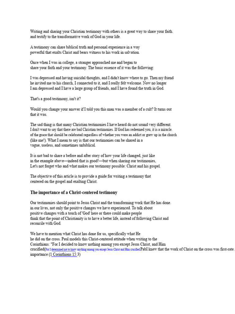 Testimony | PDF | Eternal Life (Christianity) | Salvation