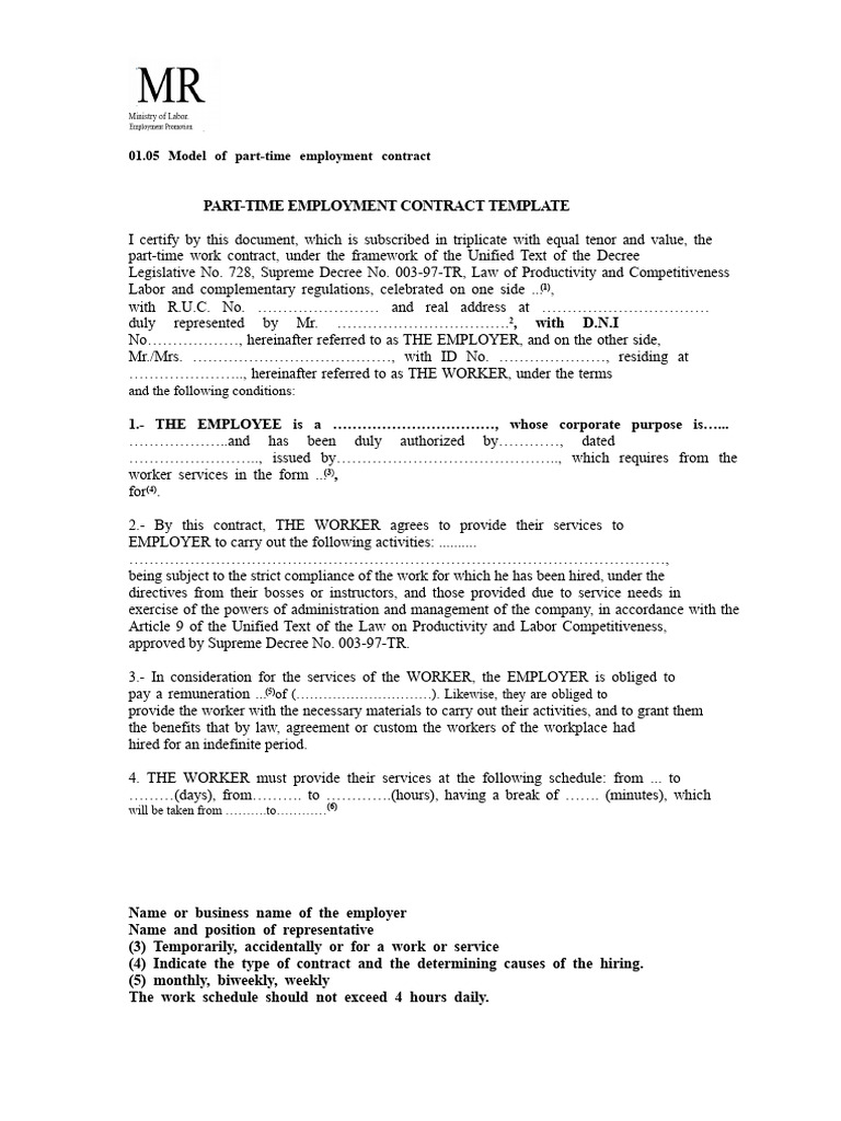 Part-Time Employment Contract Template | PDF | Employment | Labour Law