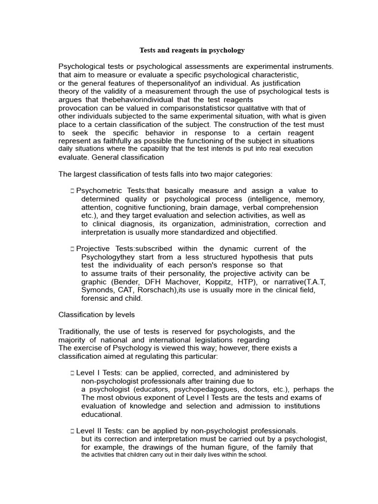 Psychological Tests and Assessments Guide | PDF | Psychology | Psychologist