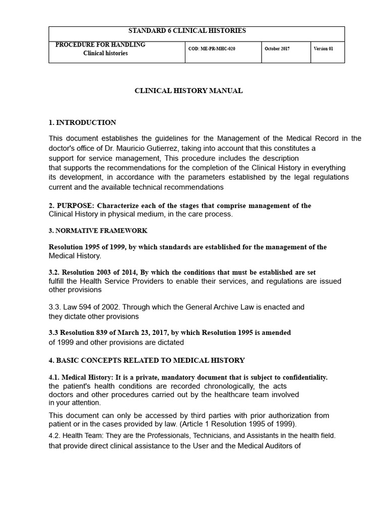 Clinical History Management Guidelines | PDF | Medical Record | Medical ...