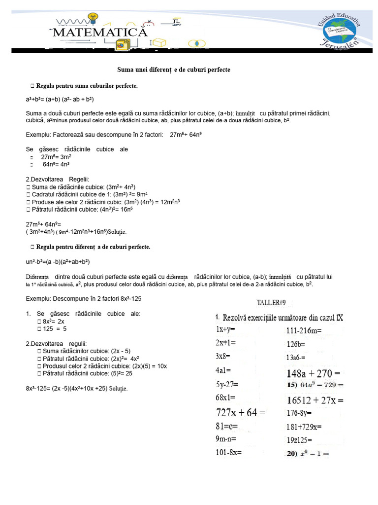 Suma Sau Diferența de Cuburi | PDF