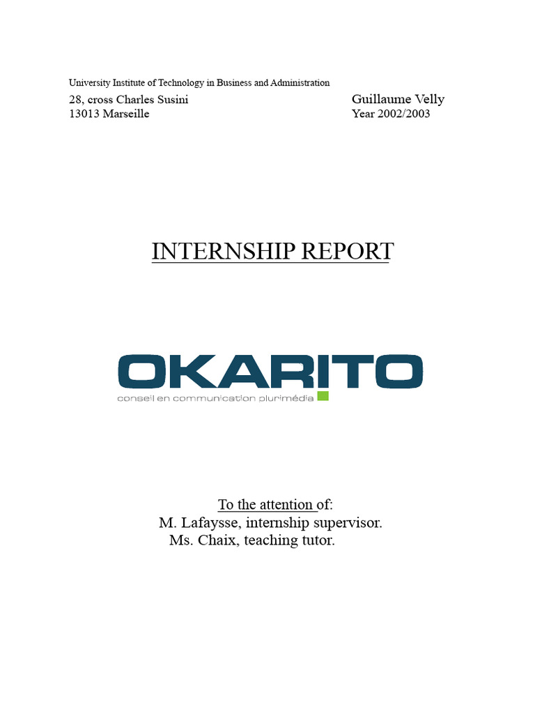 Internship Report at Okarito Marseille | PDF | Communication