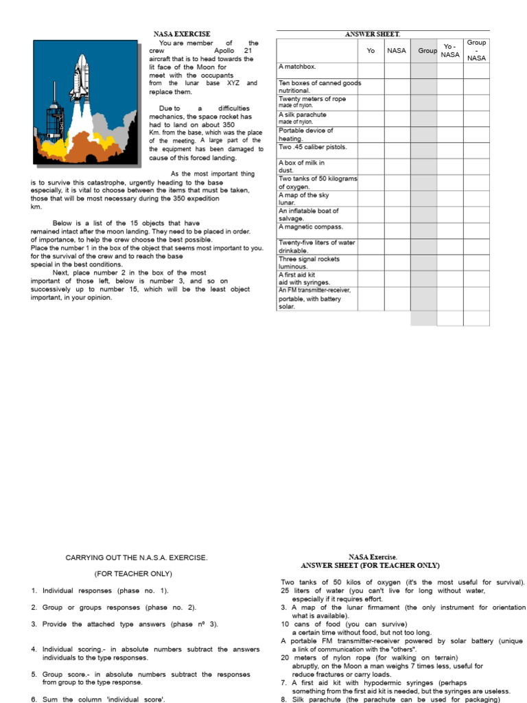 NASA Moon Survival Exercise Guide | PDF | Nasa | Moon