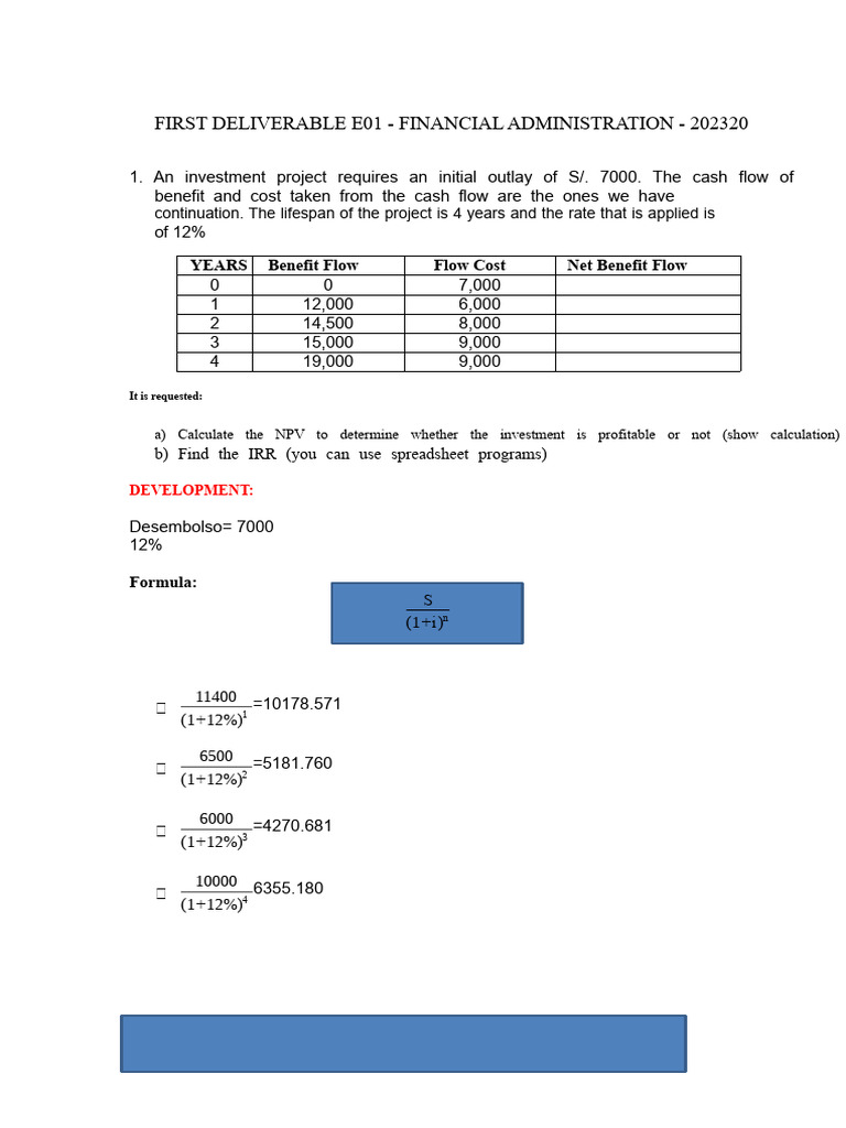 First Deliverable E01 | PDF | Internal Rate Of Return | Net Present Value
