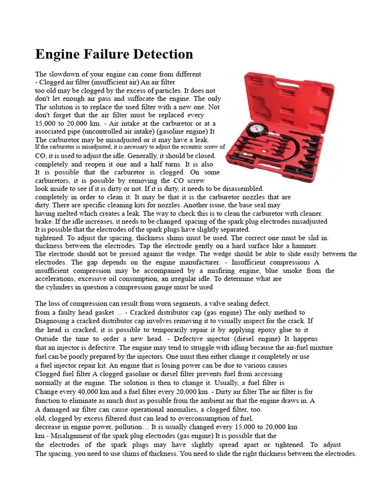 Engine Failure Detection | PDF | Carburetor | Diesel Engine