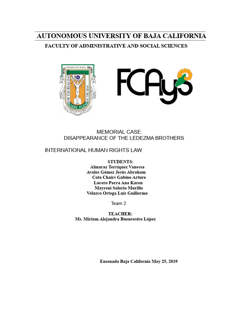 Memorial Case of The Ledezma Brothers | PDF | Human Rights | Habeas Corpus