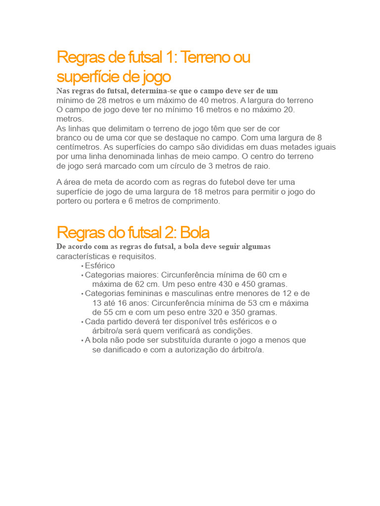 Regras Básicas do Futsal Explicadas | PDF | Futebol | Esportes
