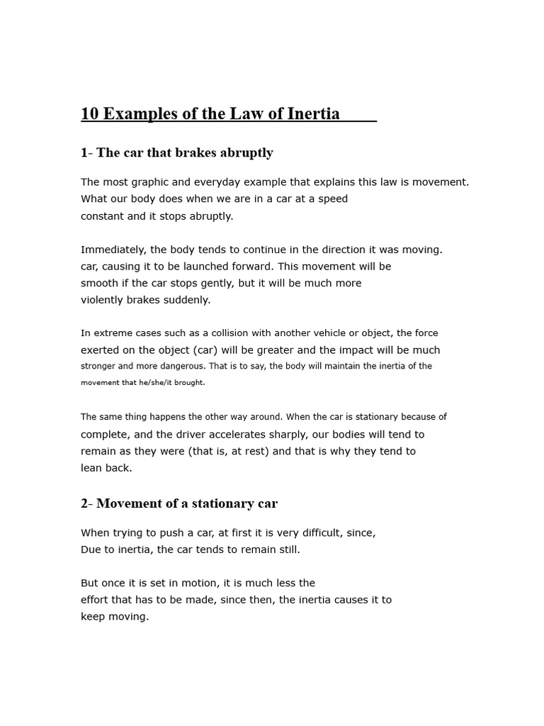 Law of Inertia: 10 Everyday Examples | PDF | Inertia | Newton's Laws Of ...