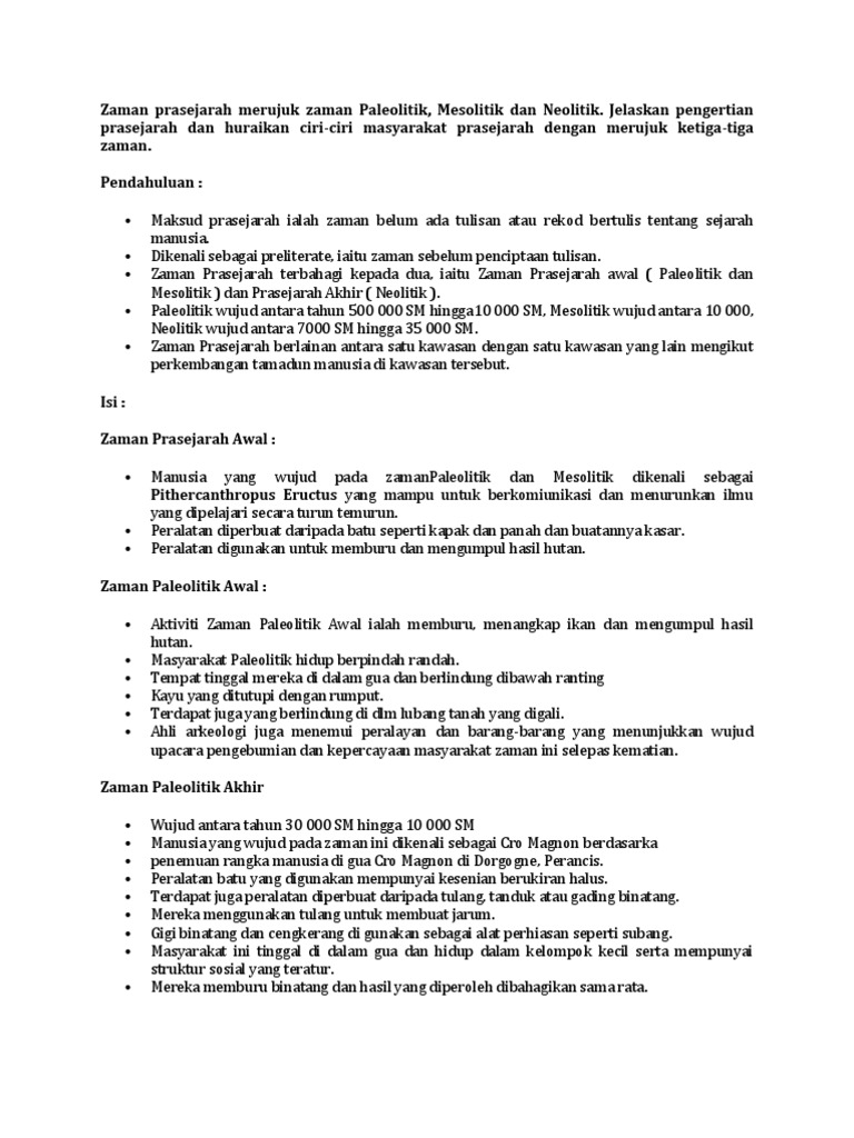 Zaman Prasejarah Merujuk Zaman Paleoliti1 Pdf