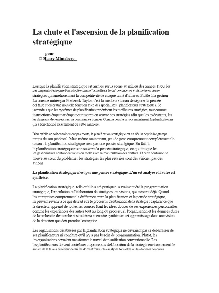Évolution de la planification stratégique | PDF | Planification ...