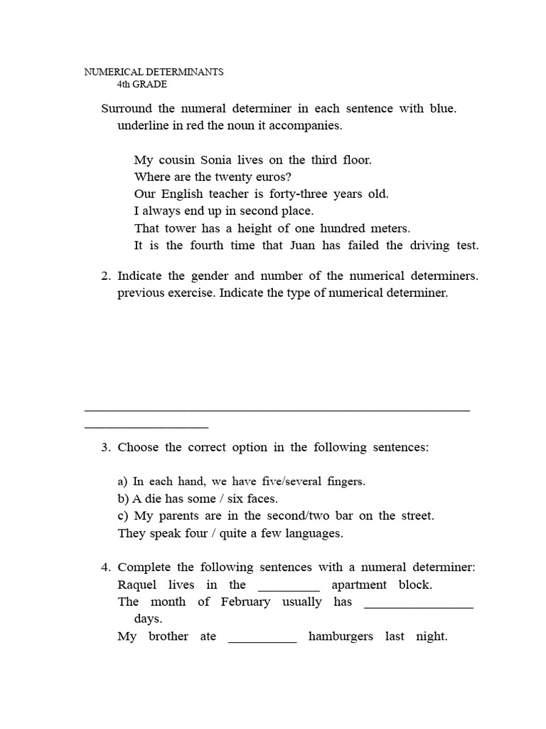 NUMERAL DETERMINERS 4th Grade | PDF - Document Numeral Search