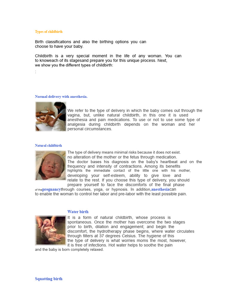 Types of Childbirth Explained | PDF | Childbirth | Caesarean Section