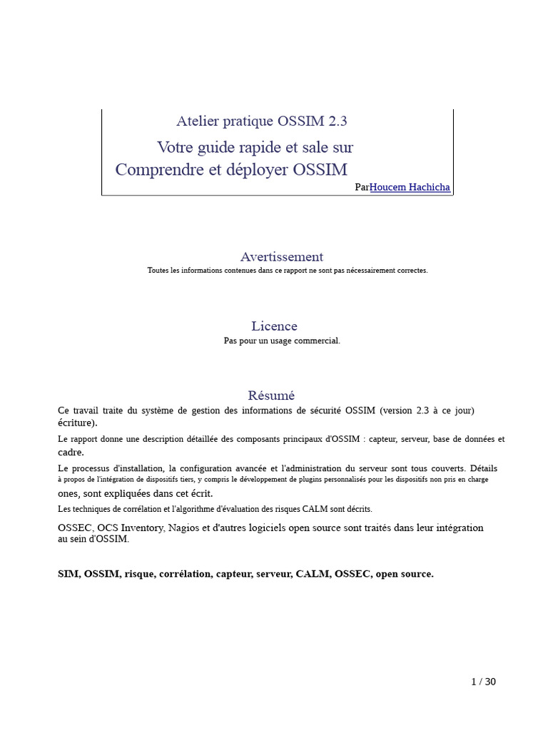 Guide d'installation et configuration OSSIM 2.3 | PDF | Serveur ...
